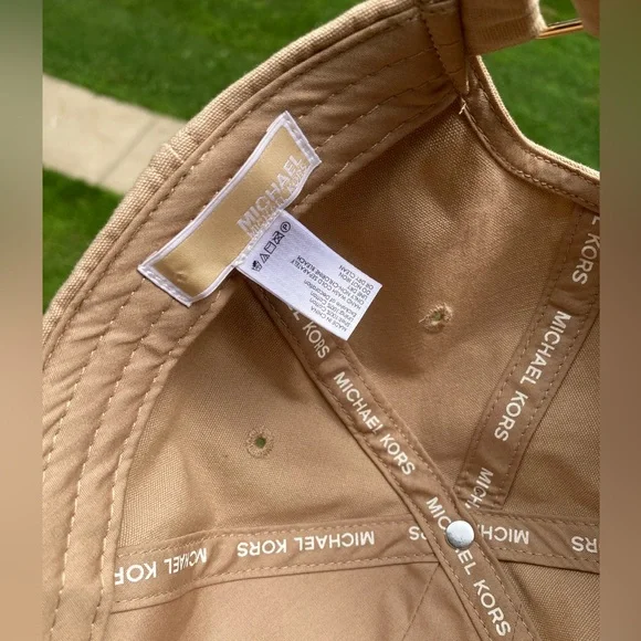 Michael Kors Tan Cream Neutral Color MK Baseball Cap Casual Hat Velcro Strap - Picture 7 of 9